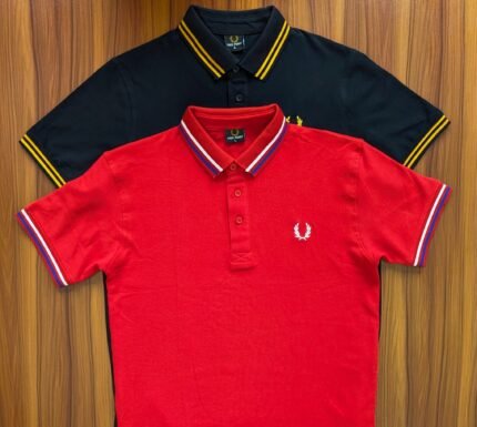 Comfortable Black & Red Cotton Polo Shirt 2Pcs Combo