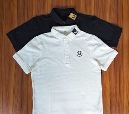 M Design Black & White Cotton Polo Shirt 2Pcs Combo
